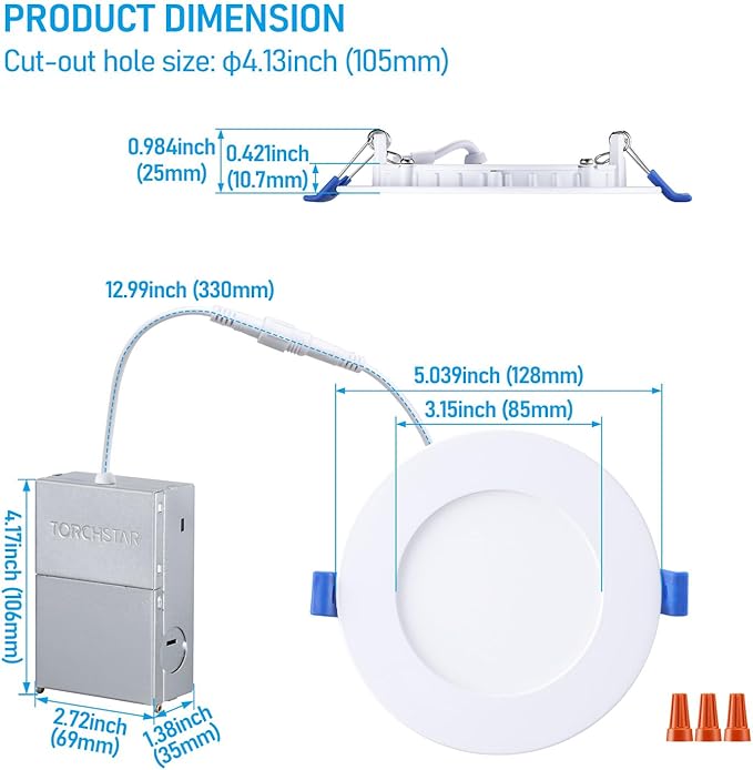 TORCHSTAR Basic Series 12-Pack 4 Inch Ultra-Thin LED Recessed Lighting with Junction Box, CRI90, Aluminum, 4000K Cool White, 5%-100% Dimmable Slim Recessed Downlight, 9W 810LM, ETL and Energy Star