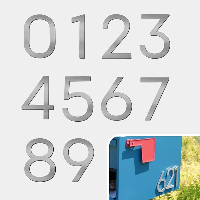 Adoorn 4 Inch Mailbox Numbers - Number 3, Silver Color, Each Sold Individually, Premium Metal Self Stick Address Numbers, Weatherproof Mailbox Numbers for Outside