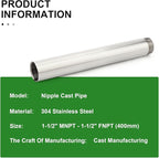 TAISHER 1PCS Stainless Steel Pipe Fittings, 1-1/2" NPT Male x 1-1/2" NPT Female Threaded, 16" Length Nipple Cast Pipe