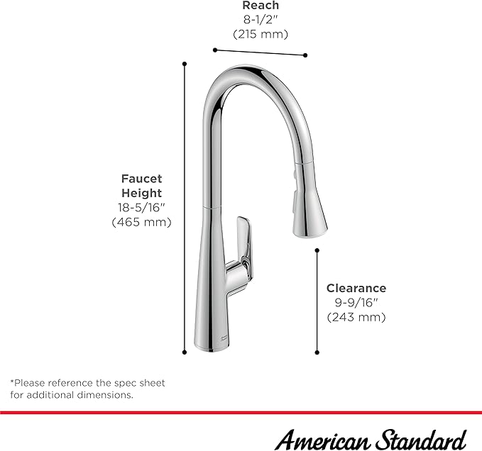 American Standard 1048814230 Aspirations Single-Hole Kitchen Sink Faucet with Pull-Down Sprayer, 1.8 GPM, Matte Black/Stainless Steel