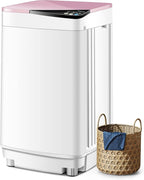 COSTWAY Portable Washing Machine, 7.7lbs Capacity Compact Laundry Washer and Spin Combo with 6 Programs, Built-in Barrel Light, Full-Automatic Washing Machine for Apartments Camping RVs Dorm, Pink
