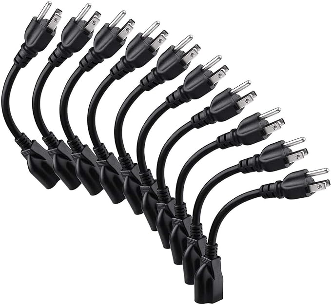 [ETL Listed] Miady Short Power Extension Cord Outlet Saver, 16AWG/13A, 3 Prong (10 Pack, Black, 8 Inch)