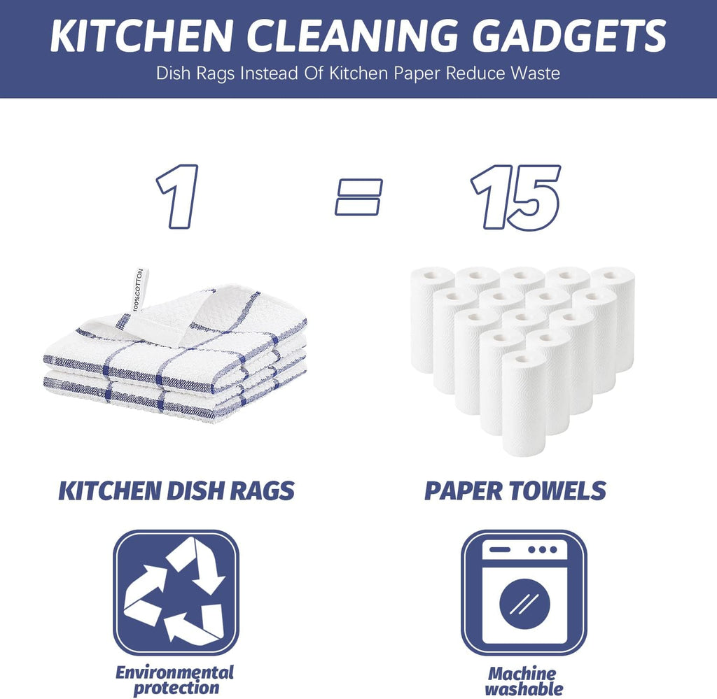 Nialnant 4PCS Cleaning Rags,100% Cotton Terry Dish Rags for Washing Dishes,Quick Drying Dish Cloths,Dish Towels for Kitchen,Navy Blue-12x12in