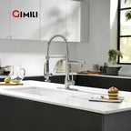 GIMILI Kitchen Faucet with Pull Down Sprayer Single Handle High Pressure Brushed Nickel Kitchen Sink Faucet Commercial Double-Headed Stainless Steel Kitchen Faucets Sink with Deck Plate