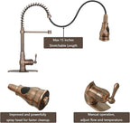 Pre-Rinse Spring Kitchen Faucet, Single Level Solid Brass Kitchen Sink Faucets with Pull Down Sprayer (Antique Copper)