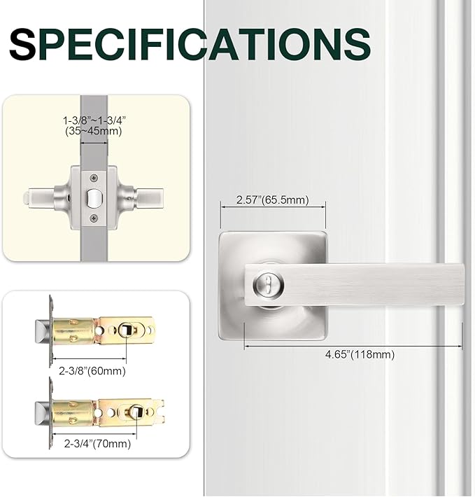 GOBEKOR 4 Pack Privacy Door Levers Brushed Nickel Interior Door Handles with Lock Square Lever Door Handles for Bedroom Bathroom Modern Privacy Lever Door Hardware