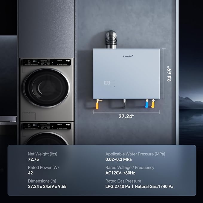 Ranein Nature Gas Tankless Water Heater, Up to 10.6 GPM, 191,100 BTU, Indoor Installation Instant Hot Water Heater with Zero Cold Water Start Function for Hydrotherapy