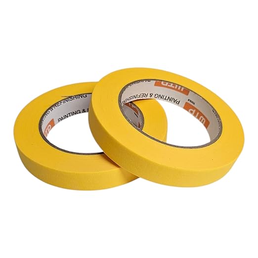 MTE18-48 Automotive Industry Masking Tape for Painting and Refinishing, Yellow Color, 3/4" Width, 55 Yards Length (18mm x 50m), Box of 48pcs - High Temperature Resistant - No Residue