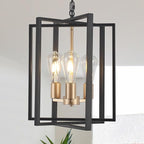 Black Gold Chandelier for Dining Room, Modern Farmhouse 3 Light Entryway Pendant Light Fixture Adjustable Geometric Industrial Rustic Foyer Light for Living Room Kitchen Island Hallway Bedroom