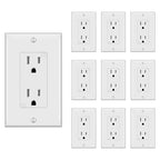 Decorator Receptacle Outlet with Wall Plate, Tamper-Resistant Electrical Outlet, Residential Grade, 3-Wire, 15A 125V, Self-Grounding, 2-Pole, UL Listed, White (10 Pack)