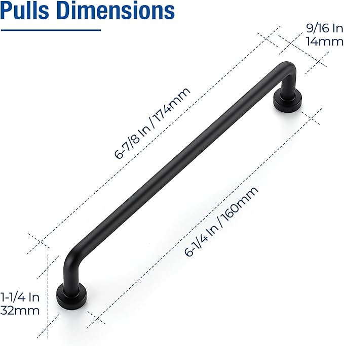 JOY DECOR Cabinet Pulls – 6-1/4 Inch Hole Center, Matte Black, 20 Pack, Zinc Alloy Cabinet Handles for Drawers & Cupboard – Vintage Style Hardware for Kitchen, Bathroom, Dresser, Furniture Makeover