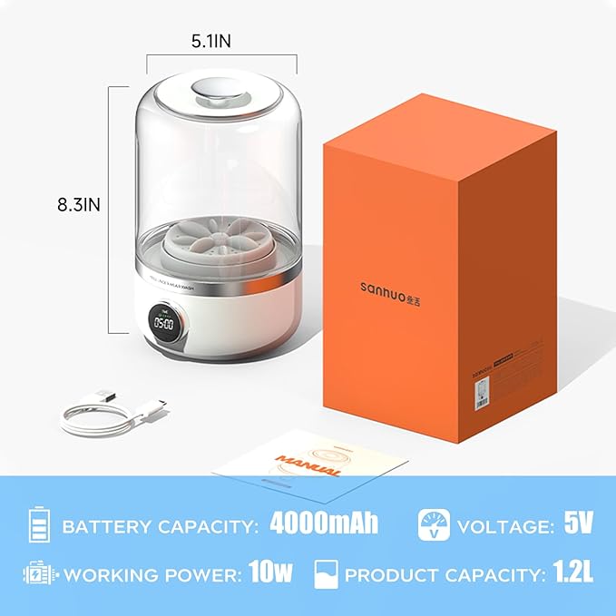 Mini portable washing machine, 1.2L small washing machine, can be used for underwear, socks, saliva towels, suitable for apartments, hotels, and travel.(5.1 * 8.3in)