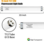 14 Watts F14T12/CW Fluorescent Light Bulb, T12 Liner Fluorescent Tube, 15 Inches Overall Length, T12 14W Cool White Light Color, G13 Bi-Pin Cap, 4 Pack