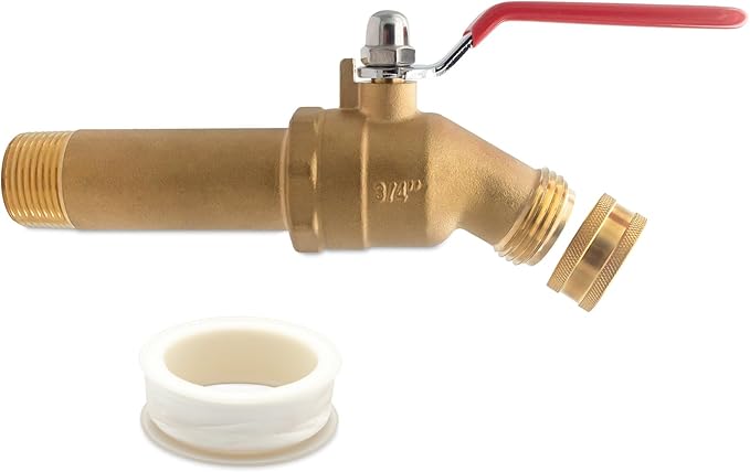 Water Heater Drain Valve 3/4" MNPT Full Port - Brass Sediment Flush Valve with 3 Inch Shank, 180° Handle Garden Hose Adapter Hot Water Heater Replacement Parts Fast Drain Tool Kit