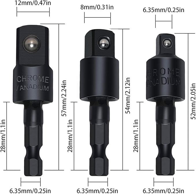 Flexible Drill Bit Extension Set with Right Angle Attachment, 360° Rotatable 1/4 3/8 1/2" Impact Grade Socket Adapter Sets for Cordless Drill & Screwdriver, Power Drill & Driver