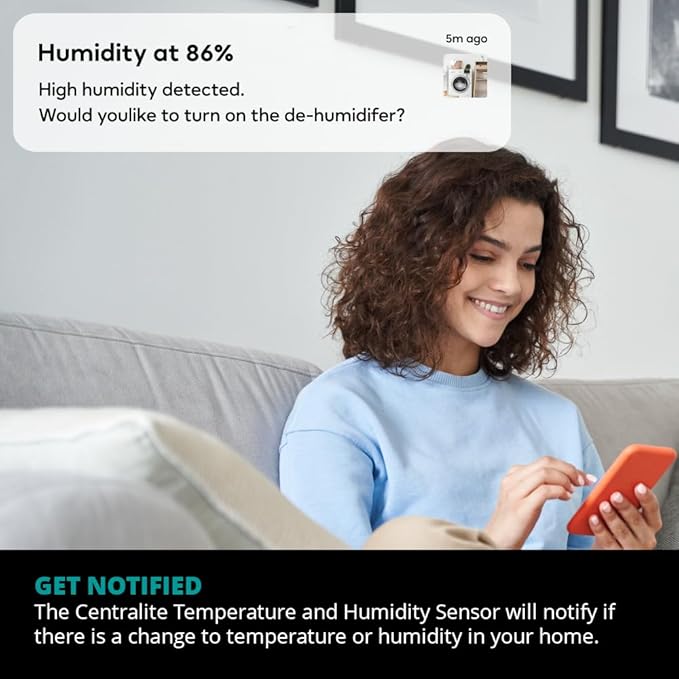 Zigbee Temperature & Humidity Sensor by Ezlo – Monitors Temperature and Humidity Levels Across Your Home – Ideal for Bedrooms, Living Rooms, and Nurseries. Works with Alexa and Zigbee Hubs