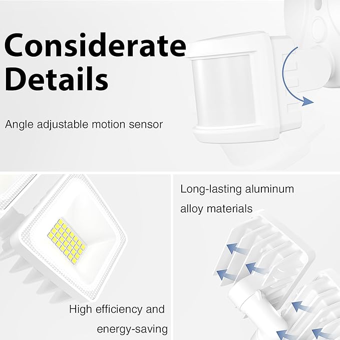 Onforu 120W 12000LM LED Security Lights Motion Sensor Outdoor, Dusk to Dawn Flood Lighting, 5 Heads 360° Wide Angle Illumination, 6500K IP65 Waterproof Hardwired Floodlight Motion Detection (White)