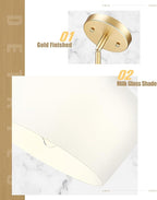 Emak Modern Pendant Lights Kitchen Island, 8 Inch Gold Pendant Light with Milk Glass Shade, Hanging Light Fixture for Kitchen Island, Dining Room, Bathroom, Bedroom, PL122-GD-ML