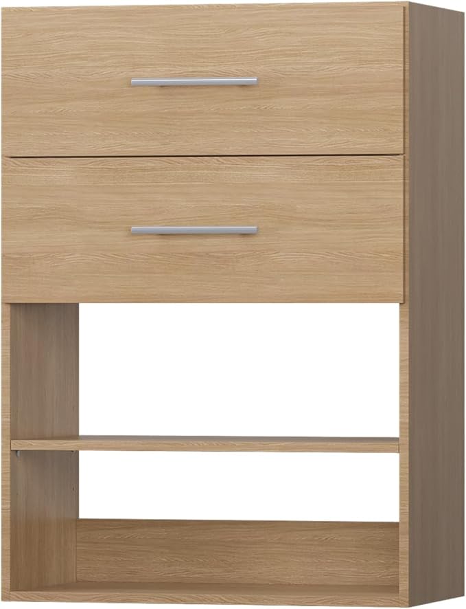 2 Drawer Short Tower Closet Unit, Modular Closet System, Wood Closet System Organizer with Storage for Walk In Closets, Clothing Rack Closet for Hanging Clothes, Bedroom, Wood, 25.5"W