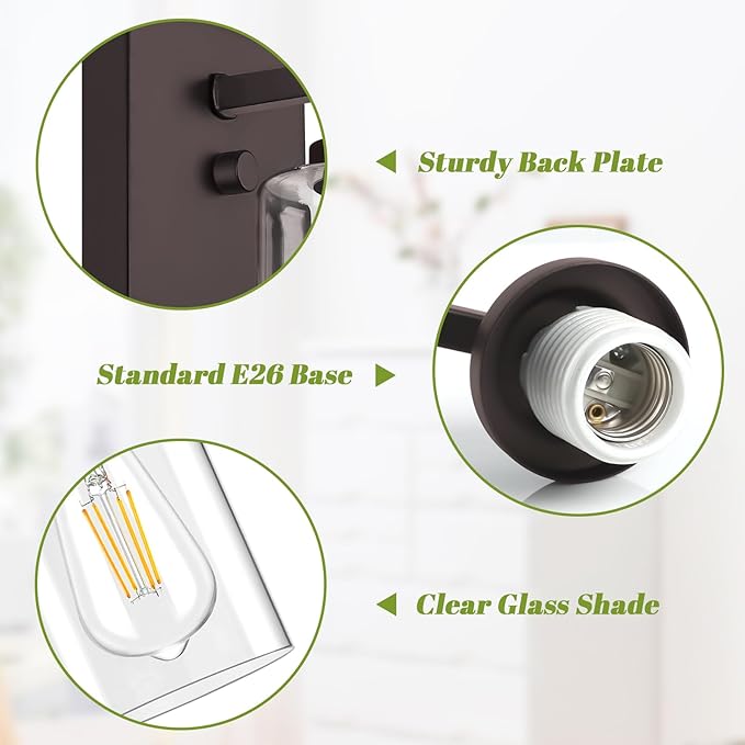 VerRon Set of 2 Wall Sconces for Bathroom, Modern Vanity Light Fixtures, Oil Rubbed Bronze Mount Lighting Lanterns, Farmhouse Wall Lights with Clear Glass Shade for Bedroom Living Room Mirror Hallway