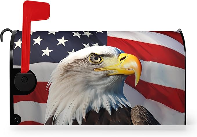 Eagle Patriotic Mailbox Covers Magnetic Standard Size American 4th of July USA Flags Mailbox Wraps Mailbox Post Cover Remember Day Decor Waterproof for Garden Yard 21x18 Inch