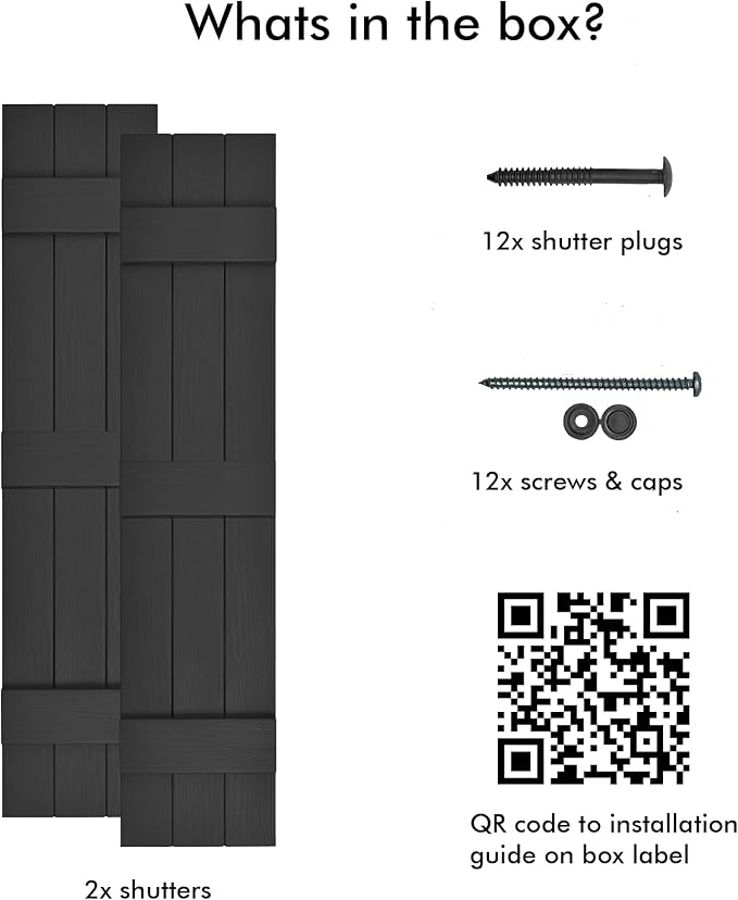 Board & Batten Vinyl Shutters (1 Pair) | 11"x67" (3-Board) - Black Cosmos/Paintable | Exterior Window Shutters | Includes Mounting Hardware | Simple Installation | Made in USA