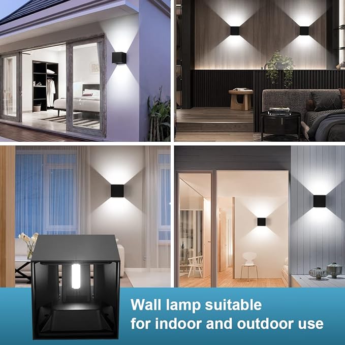 20W Outdoor Wall Light 6500K Up and Down Square LED Modern Wall Sconce Adjustable Black Porch Light IP65 Waterproof Aluminum Exterior Fixture for,Stair,Garage,Patio,Garden (4 Pack)