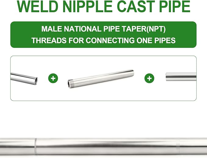 TAISHER 1PCS 304 Stainless Steel Pipe Fittings, 1" NPT Male Threaded, 12" Length Weld Nipple Cast Pipe