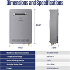 Westinghouse Tankless Water Heater Propane Outdoor Installation Max 8.1 GPM 180,000 BTU, Temp Self Modulating Non Condensing High Efficiency Water Heater for House or Commercial, APOLO Performance