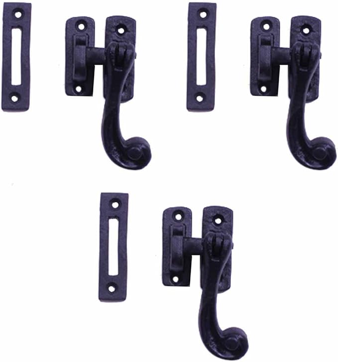 Renovators Supply Manufacturing Black Wrought Iron Window Sash Lock 3.75 in Window Locks with Mounting Hardware Pack of 3