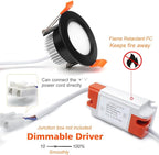 2 Inch LED Downlight, Recessed Lighting Dimmable Ceiling Light, 3W, 5500K Daylight White, CRI80 with LED Driver(35W Halogen Equivalent), Black 1 Pack