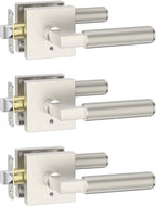 Amerdeco 3 Pack Privacy Door Handles, Brushed Satin Nickel Interior, Knurled Lever, Heavy Duty for Bedroom and Bathroom, Reversible Keyless for Right & Left Side AM0021