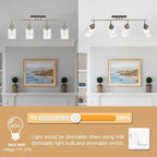 4-Light Track Lighting Fixtures, Rotatable Track Head Bathroom Vanity Light Ceiling Spotlight Brushed Nickel, Seeded Glass Shades