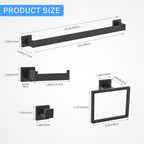 5 Pieces Towel Bar Set Matte Black Bathroom Hardware Accessories Set Include Towel Rack TP Holder Towel Ring Coat Hooks Stainless Steel Wall Mounted Towel Holder Set for Bathroom,23.6 in
