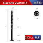 #14 x 4 Inch Lag Screws (280Pcs) 8lb. Structural Wood Screw, Black, Carbon Steel, Washer Head, Rust Resistant epoxy Coated, T30 Star Bit