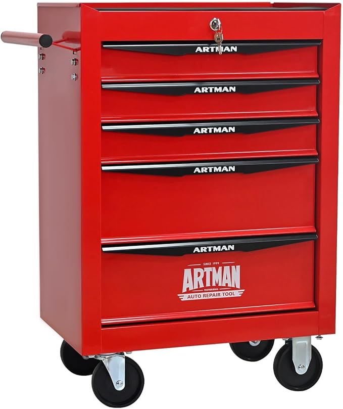 5-Drawer Steel Rolling Tool Cart with Wheels & Handle, Heavy-Duty Tool Chest Storage Cabinet for Garage and Workshop