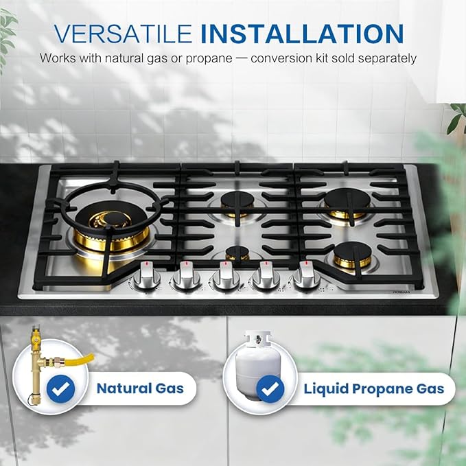 ROBAM G513 Gas Cooktop 30", Premium 5-Burner Design with 20,000 BTU Turbo Heat Wok Burner, Seamless Stainless Steel Finish, Brass Burners, Dual Fuel for Modern Kitchens