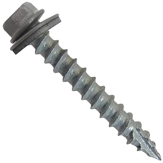 #14 Metal ROOFING SCREWS: (250) Screws x 1-1/2" CHARCOAL Hex Washer Head Sheet Metal Roof Screw. Self starting/tapping EPDM washer. Colored head for corrugated roofing