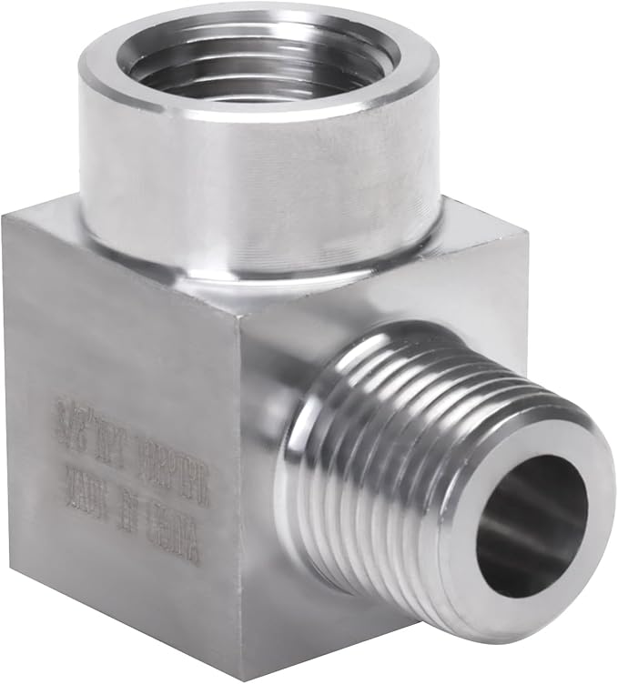 90 Degree Street Elbow - 3/8" NPT Male to 3/8" NPT Female Stainless Steel 304 Heavy Duty Forged Square Barstock Street Elbow Adapter Pipe Fitting (pack of 5)