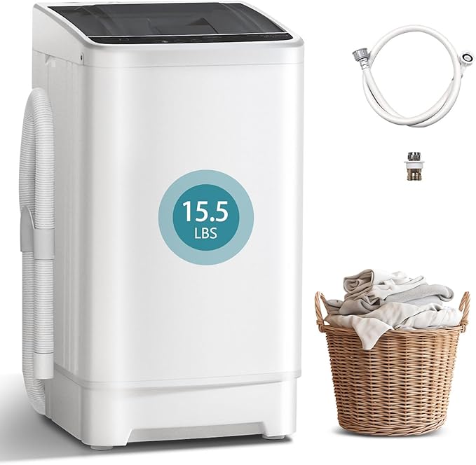 Portable Washing Machine, 15.5LBS Full Automatic Washer with Spinner, 10 Programs Compact Laundry Machine for Apartment, RV, Dorm Home Use, Mini Washing Machine Perfect for Small Spaces