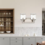 2-Lights Wall Sconce Lighting E26 Bulb Base, Modern Brushed Nickel Bathroom Vanity Light for Over Mirror Bedroom Cabinet, Wall Light Fixtures with Clear Glass Shades