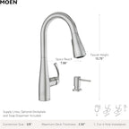 Moen Essie Spot Resist Stainless Pulldown Sprayer Kitchen Sink Faucet Set with Modern Pump Soap Dispenser, 87014SRS