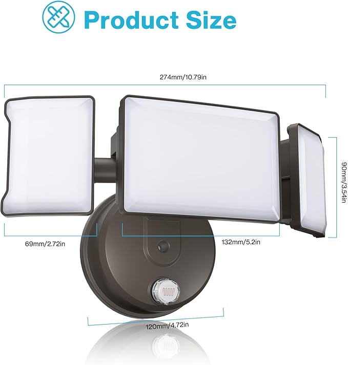 Olafus 60W Flood Lights Dusk to Dawn Outdoor Lighting, IP65 Waterproof LED Security Light with Photocell, 6000LM Dusk Dawn Outside Light, 6500K Brown Exterior Floodlight for Yard Garden Porch