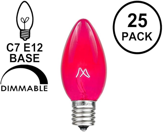 Novelty Lights 500 Case C7 Outdoor Christmas Replacement Bulbs, Pink, C7/E12 Candelabra Base, 5 Watt, 500 Bulbs