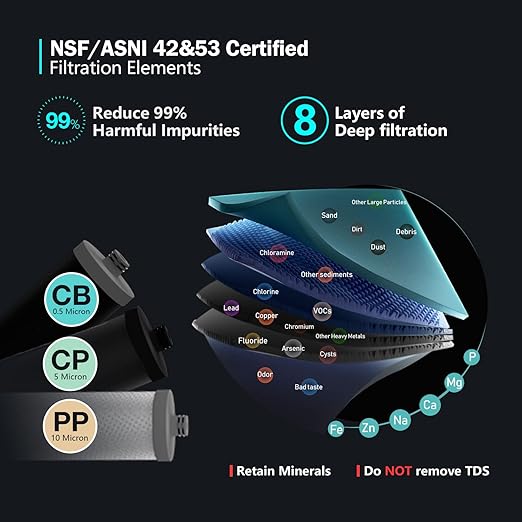 Frizzlife TW10 Under Sink Water Filter System, NSF/ANSI 53&42 Certified Elements, Reduce 99.99% Lead, Chlorine, Chloramine, Fluoride, Bad Taste & Odor, Direct Connect, 0.5 Micron, USA Tech Support