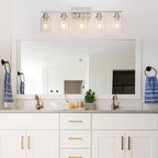 5 Light Bathroom Light Fixtures Brushed Nickel Vanity Light Over Mirror Modern Farmhouse Wall Lighting Sconces Wall Lamp for Bathroom, Bedroom, Living Room E26 Socket with Glass Shade