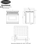 COSMO COS-EPGR366 36 in. Haven Collection 6.0 cu. ft. Gas Range, 6 Burners, Convection Oven, Knob LEDs, Storage Drawer, Stainless Steel