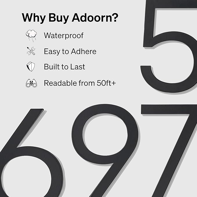 Adoorn 4 Inch Mailbox Numbers - Number 3, Black Color, Each Sold Individually, Premium Metal Self Stick Address Numbers, Weatherproof Mailbox Numbers for Outside