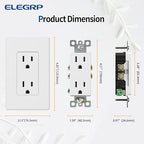 ELEGRP Matte White Standard Decorator Electrical Wall Receptacle Outlet, 15A 125V, 2 Pole 3 Wire, Non-Tamper Resistant, NEMA 5-15R, Self-Grounding, Mid Wall Plate Included, UL Listed (20 Pack)