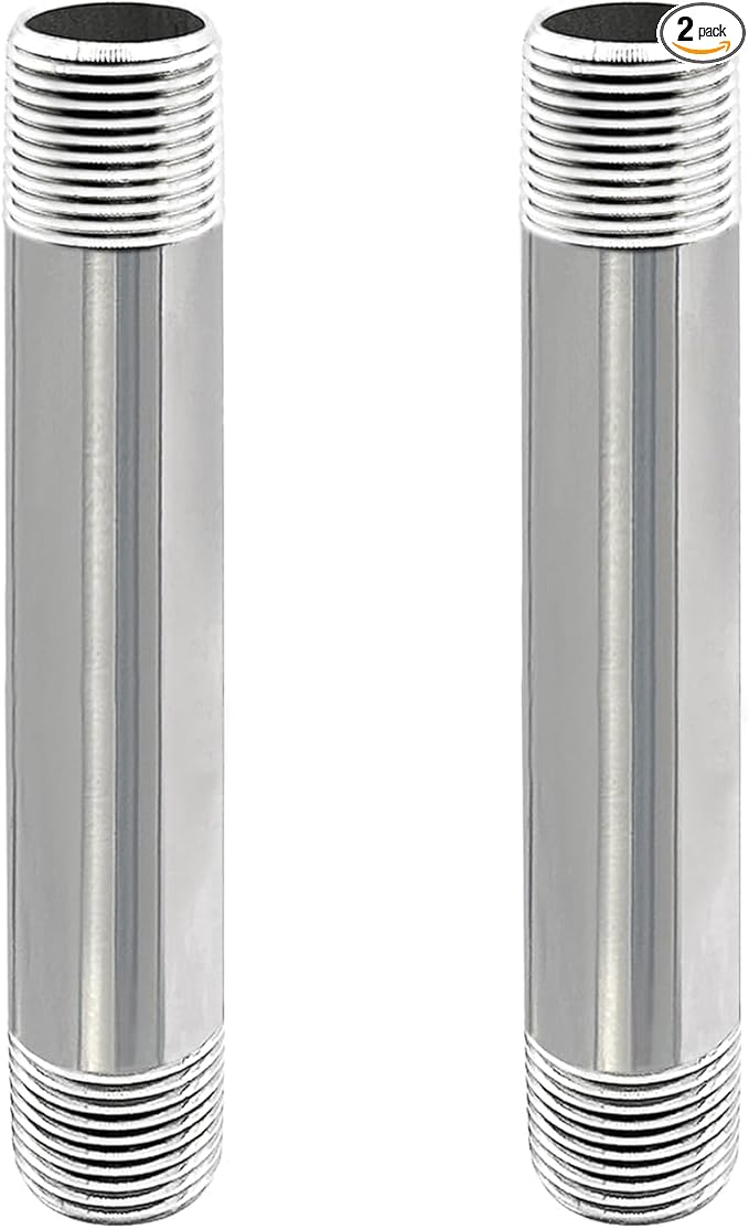 GeilSpace 3/4" x 6" Stainless Steel Pipe, 304 Pipe Nipple Fits Standard 3/4 Inch Threaded Pipes and Fittings, DIY Industrial Metal tube (2 PCS)